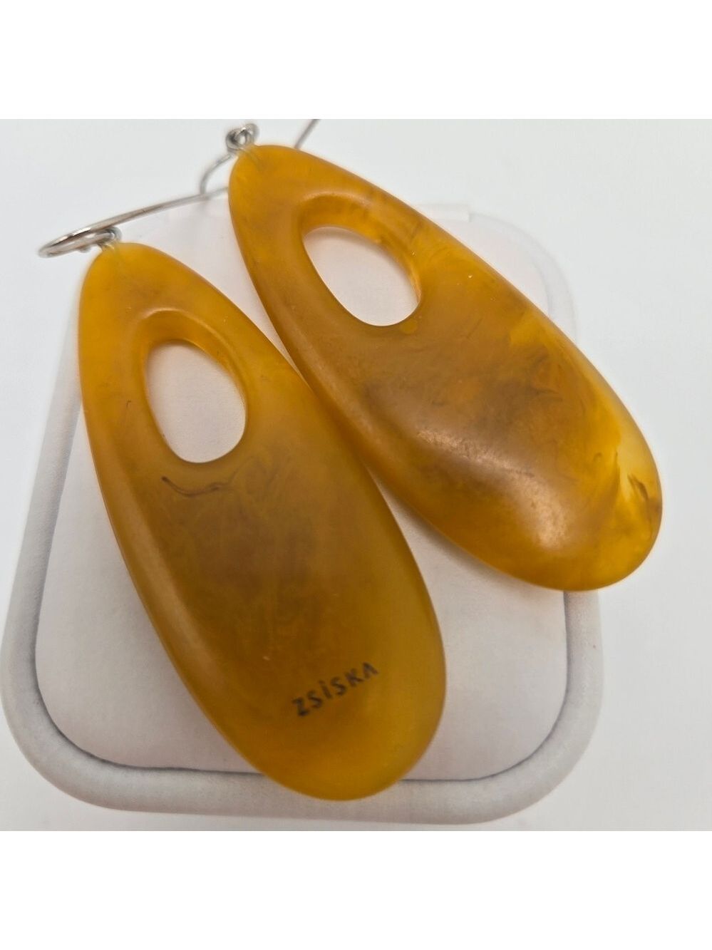 Zsiska Honey Amber & Bronze Resin Sterling Silver 925 Dangle Earrings - Picture 9 of 11